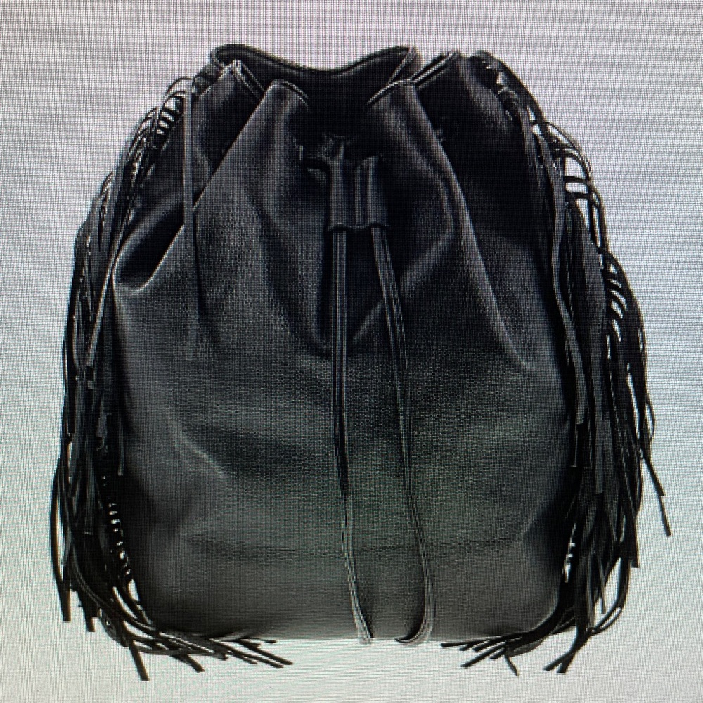 Victoria’s Secret Black Fringe Faux Leather Backpack – Large 15” Travel/Everyday